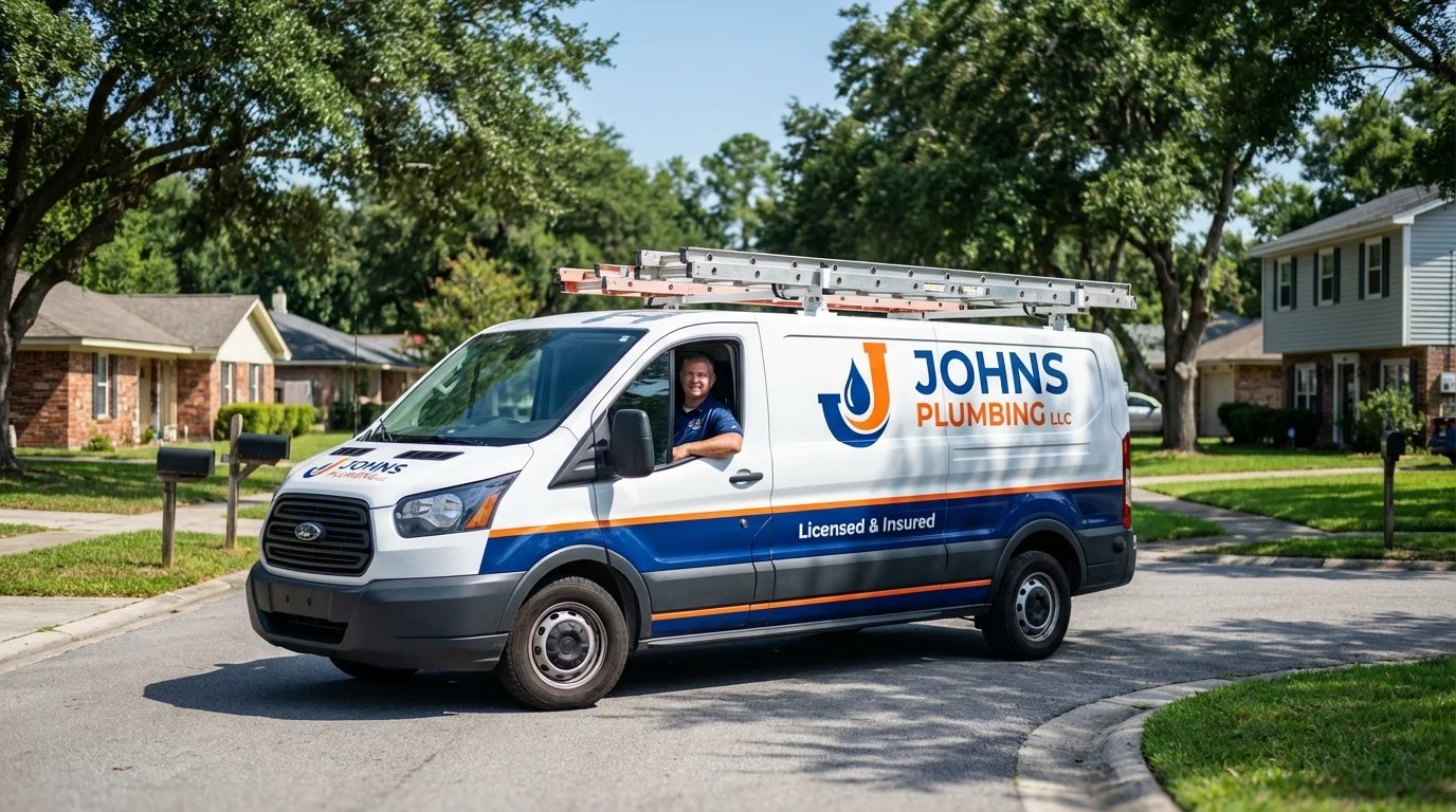 Johns Plumbing LLC service van in Seaford, NY