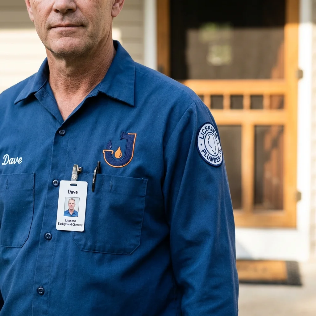 Licensed plumber showing ID badge in Seaford, NY
