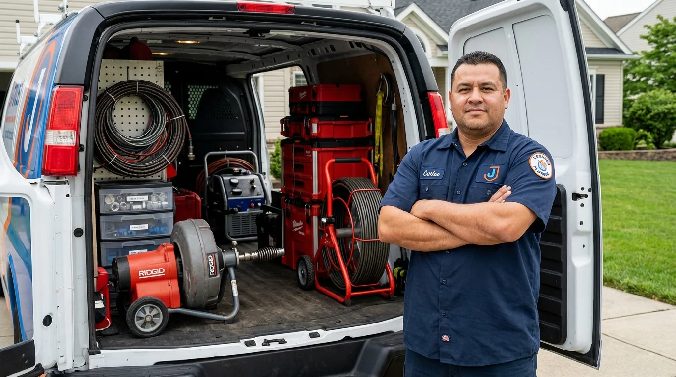 Professional drain cleaning equipment and Johns Plumbing LLC plumber in Seaford