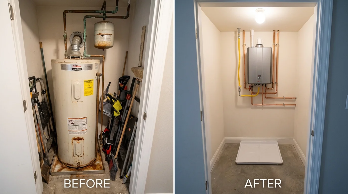 Tank water heater versus wall-mounted tankless unit comparison for Seaford, NY homeowners
